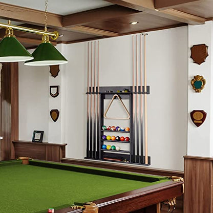 XCSOURCE Pool Stick Holder, Pool Cue Rack Wall Mount, 8 Pool Cue Holder Wall Billiard Cue Rack, Made of 100% Solid Pine Wood, Pool Table Accessories for Billiard Room or Club (Cue Rack Only) - color: Black, 8 Pool