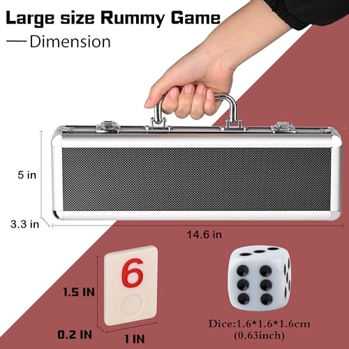 Doublefan Rummy Cube 4 Player Edition, 106 Rummy Cube Game Set with with 4 Plastic Racks in Portable Aluminum Case, Classic Board Game for Adults and