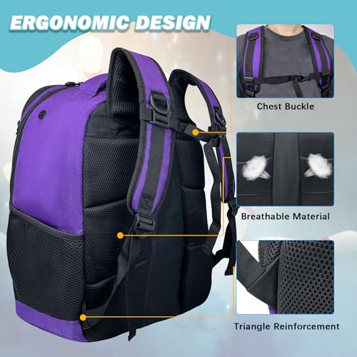 WOLT Bowling Ball Bag,2 Ball Bowling Backpack with Protective Foam Padded & Shoe Compartment Fits Up to Mens Size 16 - color: Purple