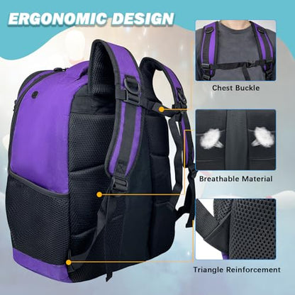 WOLT Bowling Ball Bag,2 Ball Bowling Backpack with Protective Foam Padded & Shoe Compartment Fits Up to Mens Size 16 - color: Purple
