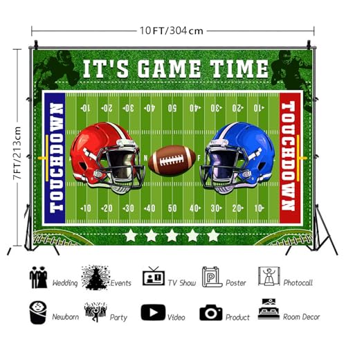 Football Field Backdrop Football Stadium Green Lawn Photography Background Rugby Ball Sports Themed Decor Banner Touchdown Sport Party Supplies for Birthday Baby Shower 10x7ft FULC06 - size: 10x7ft