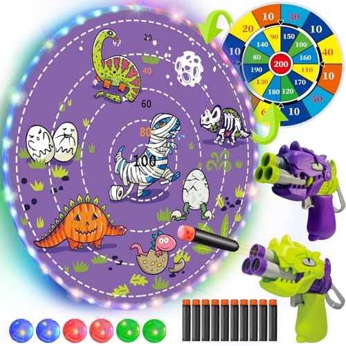 2 in 1 29" Large LED Dart Board for Kids, Kids Dart Board with LED Sticky Balls for Boy Toys, Indoor & Outdoor Sport Fun Party Kids Toys Games,Birthday Gifts for 4-12 Year Old Boys&Girls - style: Dinosaur