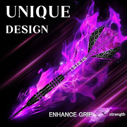 Dart Metal Tip Set 3 Aluminum Dart Shafts Steel Tip Dart Set Professional Darts Steel Tip Set + Extra 3 Dart Flights 3 Replace Plastic Shafts - color: purple