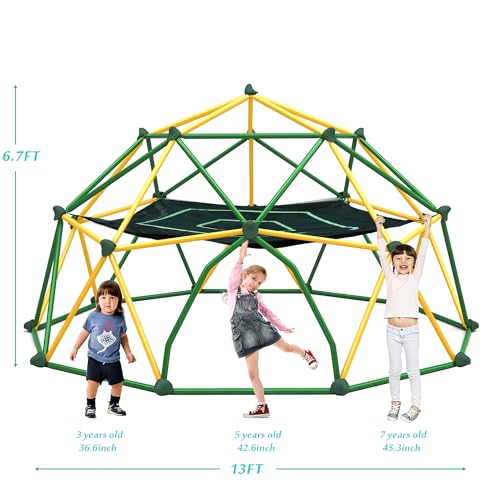 Merax 13FT Climbing Dome with Hammock, Outdoor Geometric Dome Climber Play Center for Kids 3-10 Supporting 1000 lbs, Easy Assembly Jungle Gym - style: 13FT Yellow & Green