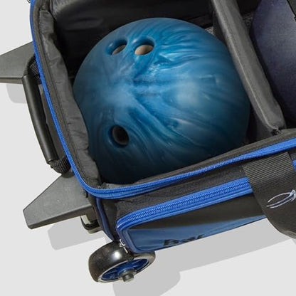 BSI Dash Roller Bowling Bag with Smooth Rolling Wheels, Padded Ball Compartment, Retractable Locking Handle, & Shoe Pocket - color: Black/Purple/White, style: Triple