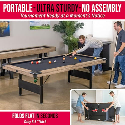 GoSports 6, 7, or 8 ft Billiards Tables - No Assembly, Choose Your Color - Portable Pool Table Includes Full Set of Balls, 2 Cue Sticks, Chalk and Felt Brush - style: 8 ft Oak