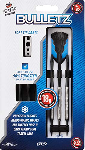 Fat Cat Bulletz 90% Tungsten Soft Tip Darts with Storage/Travel Case, 18 Grams