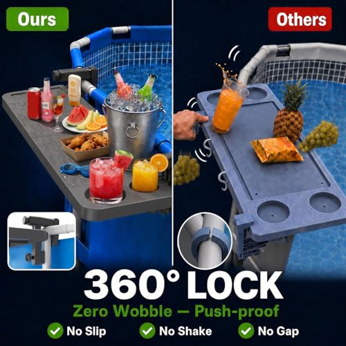 Pool Bar for Above Ground Pool, Swim Up Bars for Pool, 42.5" x 12" Pool Side Table with 90 lbs Capacity, Poolside Bar Clip-On Foldable Tabletop Easy Install