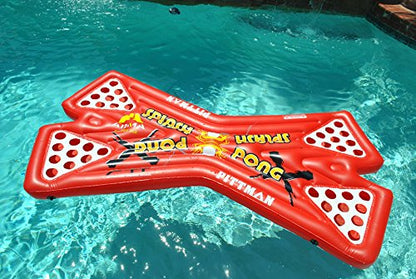 Pittman Outdoors Floating Beer Pong Table - Splash Pong Inflatable Table with Glow in The Dark Cup Holders, 2 or 4 Person