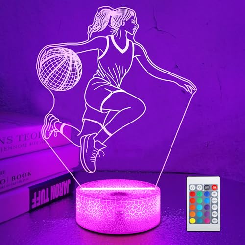 OkiyiD Basketball Gifts for Girls, Light Up Basketball Night Light 3D Illusion Lamp with 16 Colors Remote Control, Basket ball Accessories Stuff for Girls Women Best Friends Sister Birthday Xmas Gifts - color: Color5