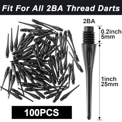 2BA Thread Plastic Tip Dart Points, Darts Plastic Tip, Soft Tip Darts - color: Black