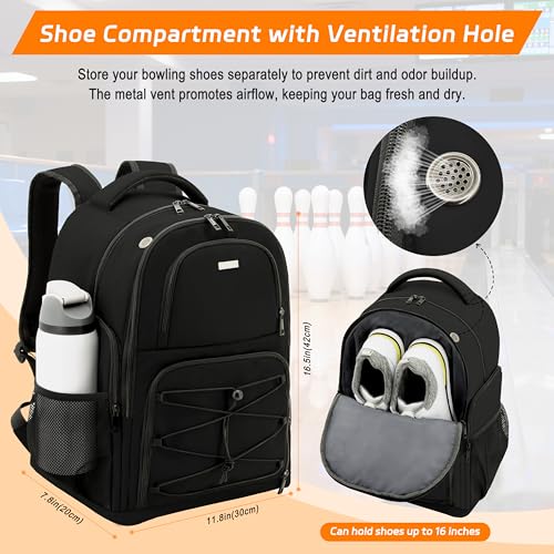 Single Ball Bowling Backpack with Shoe Compartment – Lightweight Ball Bag for Men and Women，Black - color: Black