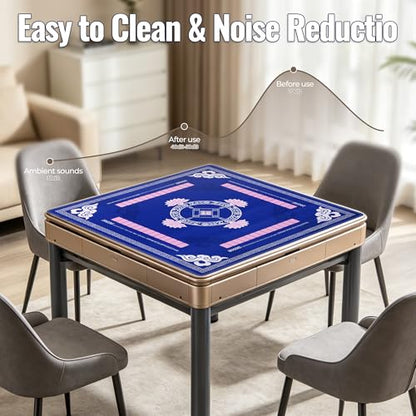 Mahjong Mat with Rules 31.5"x31.5" with Dice,2026 Mah jongg Card & Bag,Blue | Non-slip Noise-reducing Travel Game Night Christmas Mother’s Day Gift for Mahjong Lovers Family Gathering Poker Dominoes Mat - color: Blue