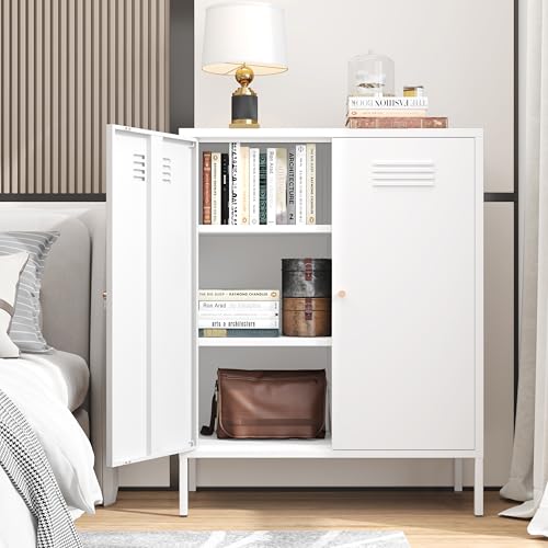 2 Door Accent Cabinet, Storage Cabinet with Doors and Shelves,Locker Sideboard Buffet Cabinet,Kitchen Pantry&Cupboard&Coffee Bar Cabinet for Home, Office, Entryway,Living Room - color: White, size: 40"H-Metal Door