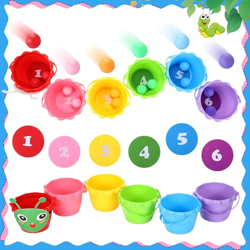 Gemscream Outdoor Toss Ball Game, 6 Pcs Buckets and 12 Pcs Balls Toss Play Set, Summer School Family Outdoor Indoor Yard Party Games for Adults Kids