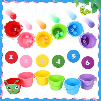 Gemscream Outdoor Toss Ball Game, 6 Pcs Buckets and 12 Pcs Balls Toss Play Set, Summer School Family Outdoor Indoor Yard Party Games for Adults Kids