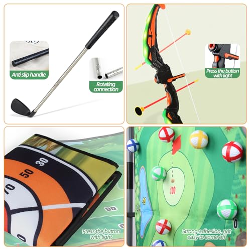 Spobot Golf Game Play Set for Kids - Bow and Arrow Set - 2-Pack Up Archery Set with 20 Suction Cup Arrows - Indoor and Outdoor Toy for Boys Girls 4 5 6 7 8 9 10 11 12 Year Old