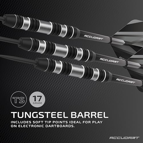 Accudart Soft Tip Dart Set 4.0 – Tungsteel Barrels, Round‑Groove Grip, Polycarbonate Shafts, Standard Flights, Pocket Wallet Storage – Ideal for Electronic Dartboards