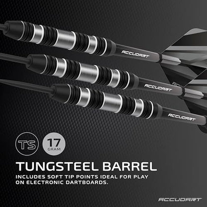 Accudart Soft Tip Dart Set 4.0 – Tungsteel Barrels, Round‑Groove Grip, Polycarbonate Shafts, Standard Flights, Pocket Wallet Storage – Ideal for Electronic Dartboards