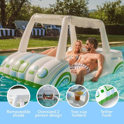 FUNBOY Giant Inflatable Luxury Golf Cart Pool Float, Two Cup Holders, Removable Fringe Shade, Float for Summer Pool Party and Entertainment - color: White