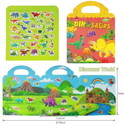 Reusable Sticker Book, Dinosaur Stickers Educational Learning Toys Travel Stickers Activity Books for Toddler Girls Boys Age 3+ Birthday Gifts - style: Dinosaur
