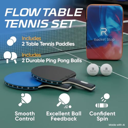Flow Table Tennis Set 2 Performance Ping Pong Paddles with 2 Balls Balanced Control, Spin & Speed Multi-Ply Wood Blades Indoor & Outdoor Play Recreational to Intermediate Players
