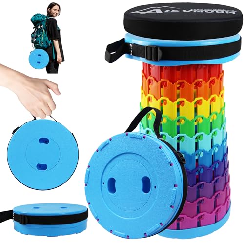 ALEVMOOM 2026 Collapsible Stool with Thick Cushion, H18.1 D10.24 More Sturdy Capacity 600Ib,Collapsible Adjustable Folding Stool for Camping Hiking Mountain Garden BBQ - color: Rainbow