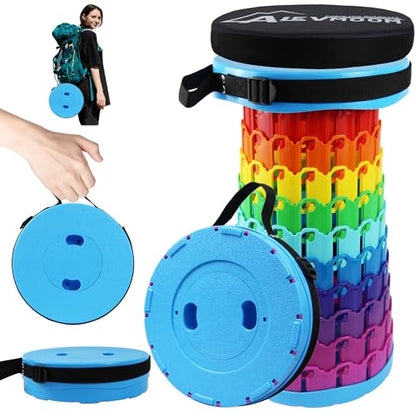 ALEVMOOM 2026 Collapsible Stool with Thick Cushion, H18.1 D10.24 More Sturdy Capacity 600Ib,Collapsible Adjustable Folding Stool for Camping Hiking Mountain Garden BBQ - color: Rainbow