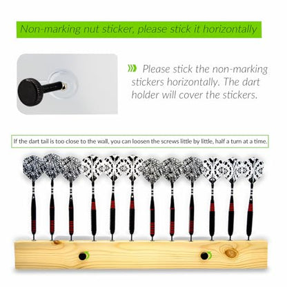 DIMBOI Wood Dart Holder Wall Mount Displays 4 Sets for A Total of 12 Steel/Soft Tip Darts,with Darts Throw Line Marker