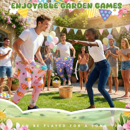 Easter Granny Pants Yard Game, 4 Pcs Outdoor Party Giant Granny Pants with 40 Pcs 2.4 Inch High-Bounce Easter Egg Balls, No Inflation Needed, Outdoor Toss Game for Backyard Family Reunion