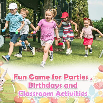 JellyArch 48 Pcs Easter Egg Spoon Race Game Sets for Kids, Easter Game Spoon Relay Race Toy Set for Family Activity Indoor Outdoor Holiday Decorations Party Favors Birthday Supplies(Wreath)