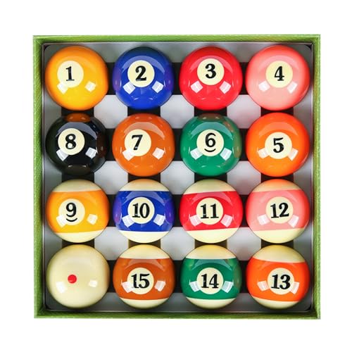 ASKA Billiards Pool Boston Numbered Balls Set, 16 Balls Including a Cue Ball - style: PB03, Premuim Balls 2-1/4"