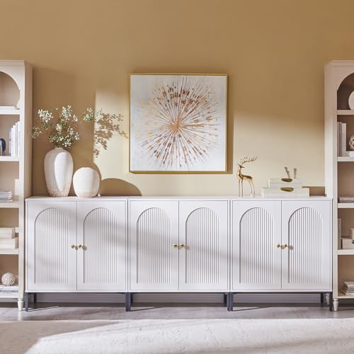IFGET Modern Buffet Cabinet with Storage, 92.63" W Fluted Arched Sideboard Cabinet w/Adjustable Shelves, Wooden Modular Coffee Bar for Dining Room, Kitchen, Living Room, Entryway, White - color: White, size: 3 Pieces