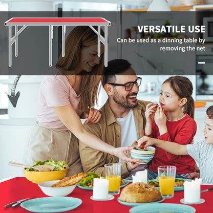 Mini Ping Pong Table Set for Outdoor and Indoor, Foldable Table TTable with Net, 2 Paddles, 3 Balls, Adjustable Feet, Easy Assembly, Red