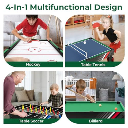 Goplus 4-in-1 Combination Game Table, 49'' Multi Game with Soccer, Air Hockey, Billiards, Pingpong Tabletop, Foosball, Pool Table for Home, Family Night, Adult Kids Gifts
