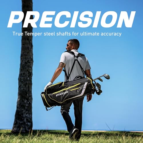 Precise M8 Men's 17-Piece Golf Set – Kevlar Graphite Shafts | Driver, Woods, Hybrids, Irons (6-SW), Putter, Stand Bag, 4 Headcovers & Rainhood