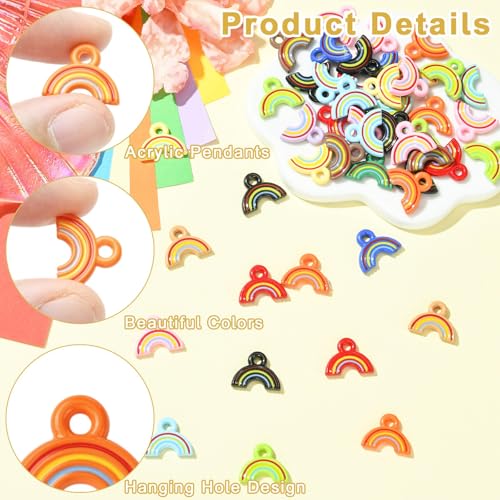 Stiesy Baking Paint Acrylic Rainbow Charms 50Pcs, Mixed Color Dainty Dangle Rainbow Charm Pendants for Jewelry Making, DIY Craft Supplies and Pride Accessories - color: Rainbow-50pcs