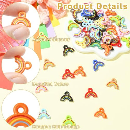 Stiesy Baking Paint Acrylic Rainbow Charms 50Pcs, Mixed Color Dainty Dangle Rainbow Charm Pendants for Jewelry Making, DIY Craft Supplies and Pride Accessories - color: Rainbow-50pcs