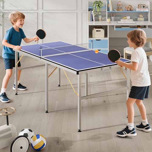 Garvee Portable Ping Pong Table,6X3 ft Professional Indoor/Outdoor Table Tennis Tables Game with Net for Adults/Teens,2 Tennis Paddles and 3 Balls- Quick Assembly