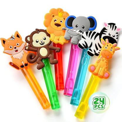 Winrayk Safari Party Favors, 24Pcs Jungle Animals Mini Bubble Wands for Kids Bubbles Bulk with Detachable Topper (6 Styles & Colors), Birthday Goodie Bag Stuffer Classroom Prizes Wild One Party Favors - style: Safari