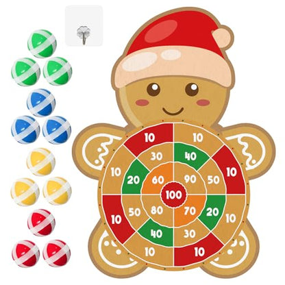 YQUQWN Large Christmas Dart Board for Kids 28.7 Inch Gingerbread Man Target with 12 Sticky Balls Hook Christmas Indoor Decorations Party Toys Gifts for Family
