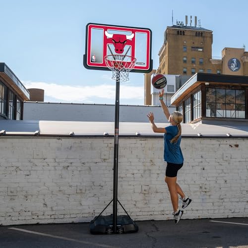 Lifetime NBA Chicago Bulls Portable Basketball Hoop, Adjustable Height 7.5-10 Ft, 44 Inch Shatterproof Fusion Backboard, Base with Wheels - color: Chicago Bulls