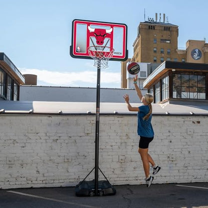 Lifetime NBA Chicago Bulls Portable Basketball Hoop, Adjustable Height 7.5-10 Ft, 44 Inch Shatterproof Fusion Backboard, Base with Wheels - color: Chicago Bulls