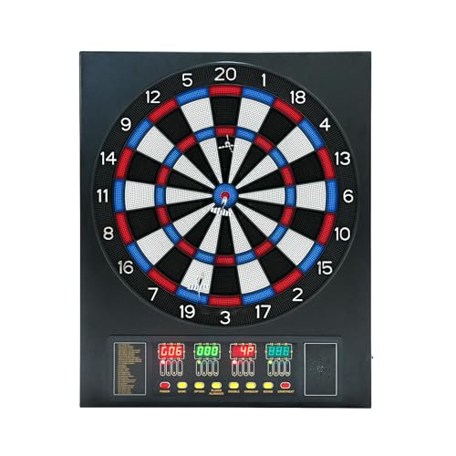 Electronic Dart Board for Adults Kids Dartboard Electronic Scoreboard with 27 Games & 243 Variations for 16 Players Electric Dartboard with 12 Soft Darts 100 Dart Heads, 4 LED Displays