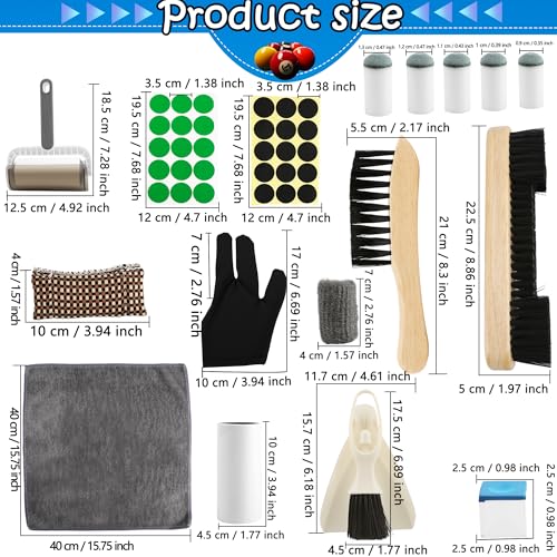 37 Piece Pool Table Accessories Kit Cue Tips Brushes Gloves and Cleaning Tools for Felt Complete Maintenance Set Multi-Size Components for Home or Billiard Hall
