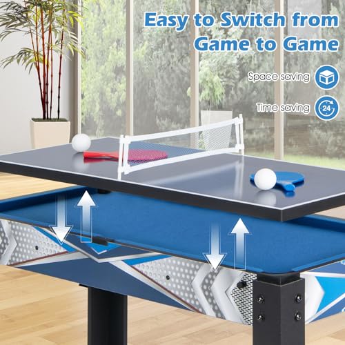GLACER Multi Game Table, 6 in 1 Combo Pool Table w/Air Hockey, Billiards, Ping Pong, Basketball, Shuffleboard & Bowling, Foldable Design Game Table with Accessories for Home, Family Night