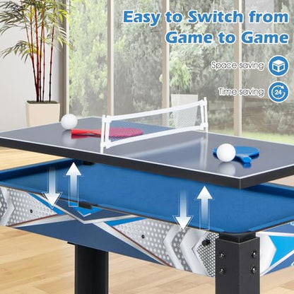 GLACER Multi Game Table, 6 in 1 Combo Pool Table w/Air Hockey, Billiards, Ping Pong, Basketball, Shuffleboard & Bowling, Foldable Design Game Table with Accessories for Home, Family Night