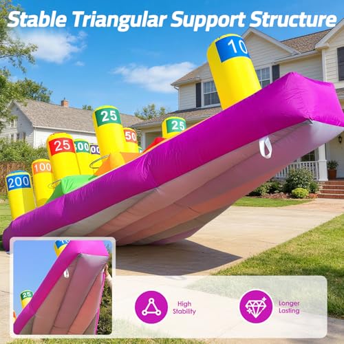 Inflatable Ring Toss Game 13Ft Triangle Ring Toss, Giant Inflatable Carnival Game with Built-in Blower, 210D Oxford Fabric Portable Sport Game for Backyard, Camping, Carnival, Family Party