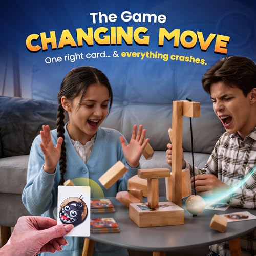 wreckingball Tower Stack Game - Ultimate Stacking Tower Game Adult & Family - Strategy Block Games for Kids & Adults - Tumbling Tower with Action Cards & Wrecking Ball - Fun Party & Block Game Set