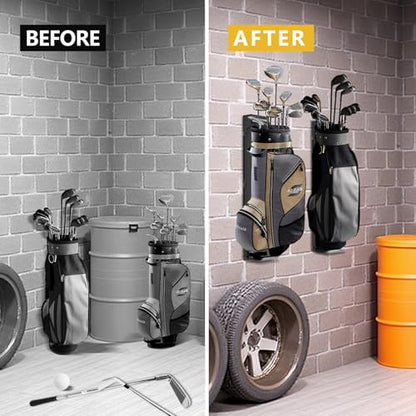 Wall Mount Golf Bag Storage Rack - Wall Mount Rack for Garage, Club Dock for Golfing Bag | Space Saving | Easy Install & Use - color: Black